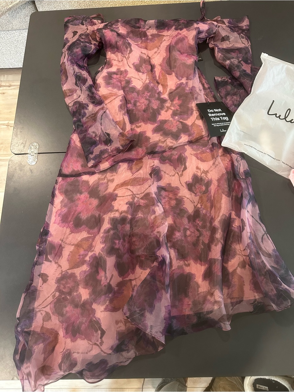 Lulu's Pink and Purple Floral Sheer Midi Dress